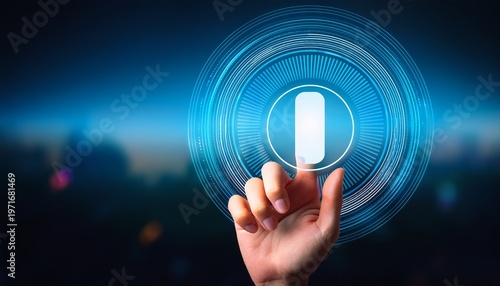 finger press glowing pause button control and technology