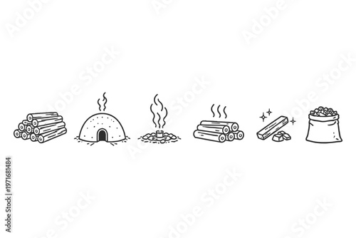 Process of making charcoal from wood logs to finished product