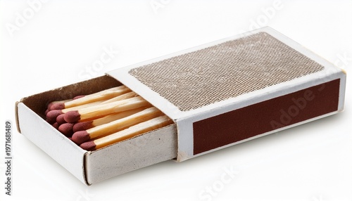vintage old retro frayed matchbox with matches on transparent white background