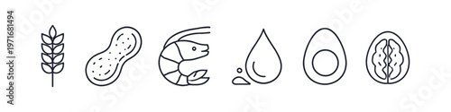 Common food allergens represented by simple line icons on a white background