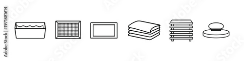 Collection of simple line art icons representing various household and cleaning items
