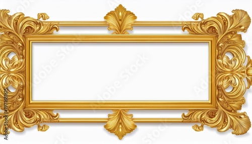 rectangle golden frame isolated on white background luxury gold border design for invitation postcard card cut out object
