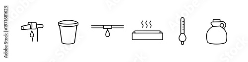 Collection of simple line icons representing liquid measurement and temperature control