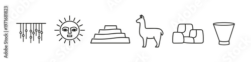 Collection of iconic symbols representing ancient Andean culture and nature