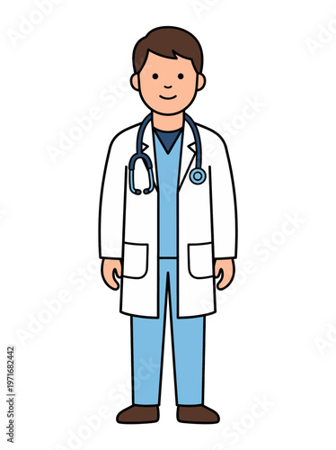 United Nations World Health Day Illustration Doctor in Lab Coat with Stethoscope, Symbolizing Healthcare and Medical Professionals