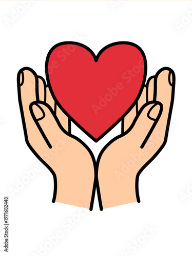 Illustrative representation of caring hands holding a vibrant red heart, symbolizing global solidarity, compassion, and well-being in observance of United Nations World Health Day