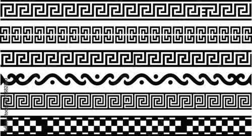 Tablou pe pânză Set of Black and White Greek Key and Wave Borders meander