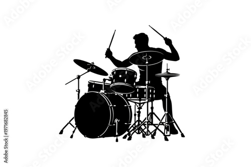 Silhouette of a Dynamic Drummer: A captivating silhouette of a drummer, lost in the rhythm, immersed in the energetic performance, striking the drum set with precision and passion.