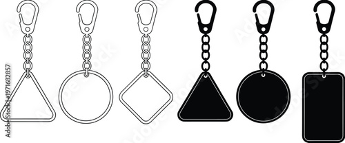Set of Keychain and Tag Icons Outline and Solid key ring
