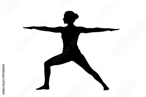Warrior Pose: Silhouette of a graceful person in a warrior pose, capturing the strength, balance, and focus of a yoga practice.