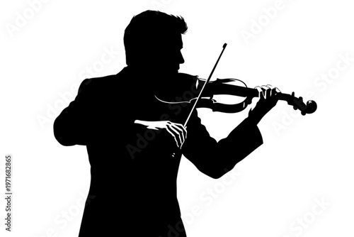 Musical Silhouette: A silhouette of a violinist passionately plays his instrument, drawing out a melody, expressing the profound emotions of the music