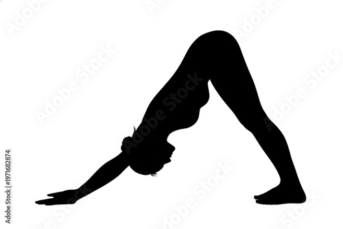 Downward-facing Dog Pose Silhouette: A serene silhouette captures a person in the downward-facing dog yoga posture, emphasizing balance, flexibility, and the harmony of mind and body.