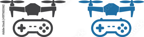 Drone and Game Controller Icons in Gray and Blue quadcopter
