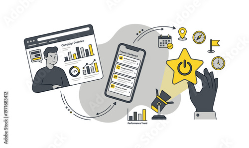 Digital creator dashboard and campaign overview with performance metrics