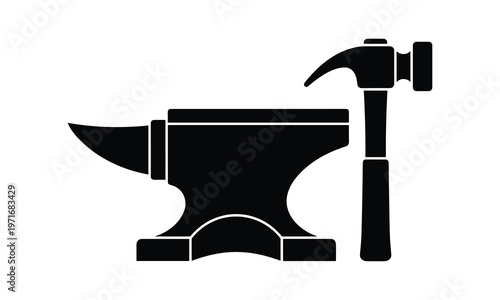 Blacksmith anvil with hammer depiction in a minimalist style illustration