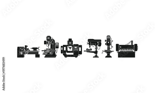 Assorted types of industrial machining and milling equipment in a lineup