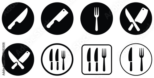 Kitchen utensil icons, vector illustration set of cooking tools including spoon, fork, knife, spatula, whisk, and ladle