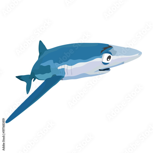 Detailed Blue Shark Ocean Drawing