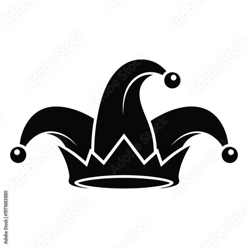 Classic jester's hat icon a symbol of merriment and playfulness in black silhouette