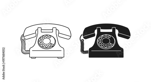Vintage rotary phones, black and white, illustration, telephone icons, communication symbols