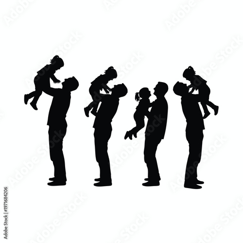 Silhouettes of fathers and children a progression of affectionate moments