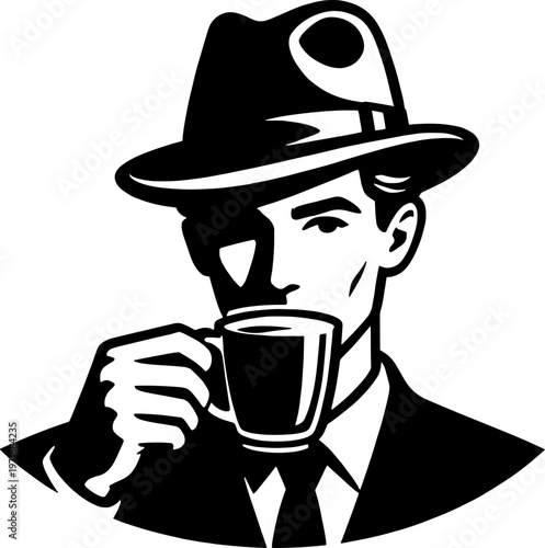 a man drinking coffee vector illustration isolated on white background