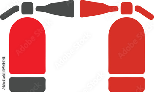 fire extinguisher icon set – flat vector fire safety and emergency equipment symbols in red and gray for safety, firefighting and workplace design isolated background.