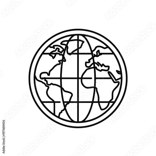 Simple globe icon representing world connectivity and geography in a clean outline design.