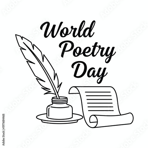 World poetry day illustration a celebration of verse and literary expression with quill and scroll