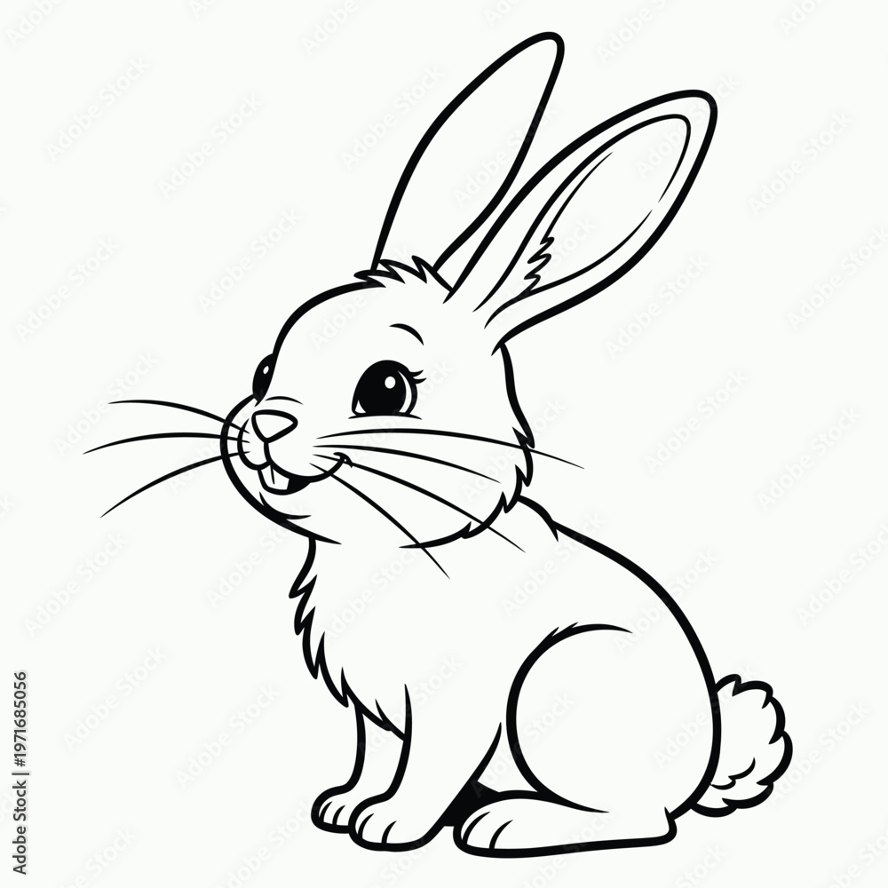 Obraz premium Charming black and white illustration of a sitting rabbit with long ears
