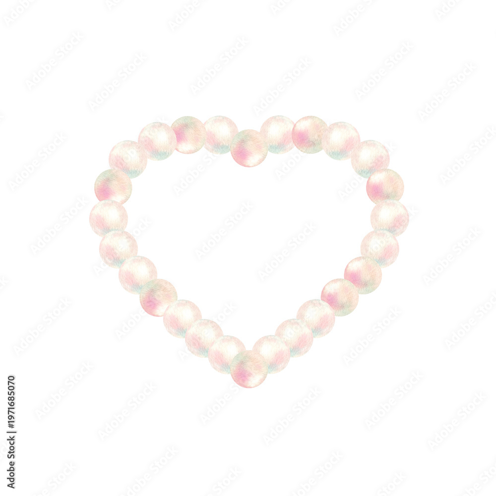Obraz premium Pearl beads in heart shape. Watercolor hand painted illustration. Elegance love symbol for Valentine, Wedding Day, romantic cards. Isolated from background for your design
