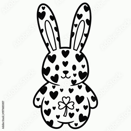 Title charming heart spotted bunny illustration a whimsical black and white design for easter or spring decor description a cute cartoon style bunny covered in black hearts