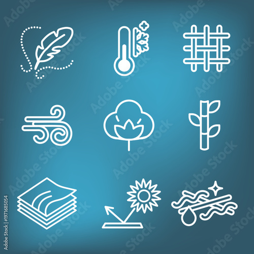Fabric Features Icon Set with Moisture Wicking - Cotton - Bamboo - Wind Resistance