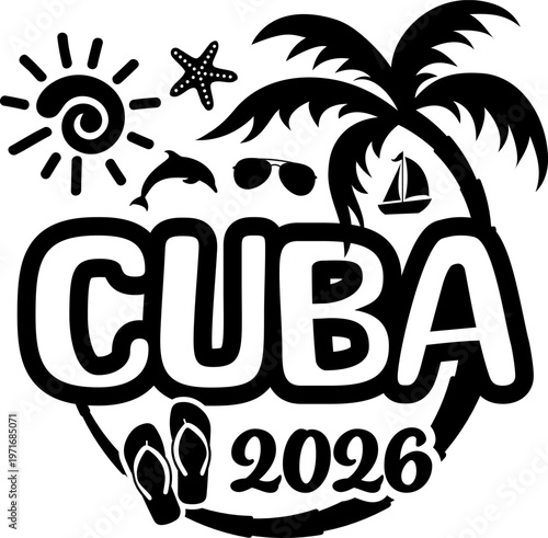 Cuba 2026 with Vacation and Trip Elements - Palm Tree Sunglasses Dolphin