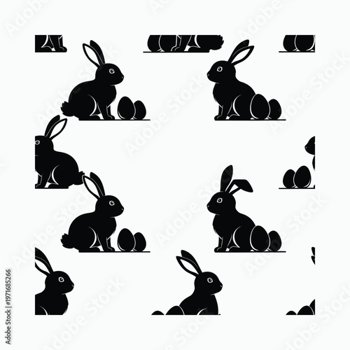 Seamless pattern of black rabbits and eggs a springtime design for textiles and backgrounds