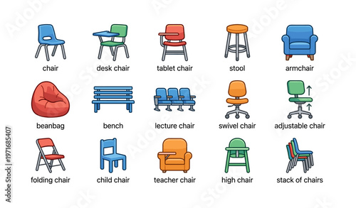 Various types of chairs and seating furniture collection