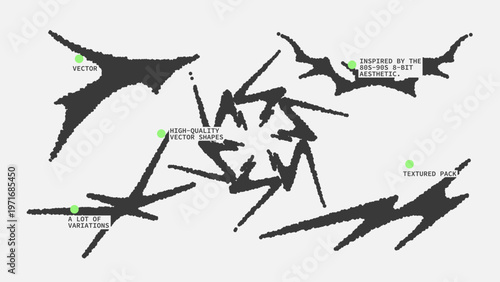 Geometric Shapes Set With Vector Bitmap Dithering Texture.