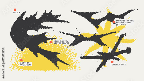 Geometric Shapes Set With Vector Bitmap Dithering Texture.