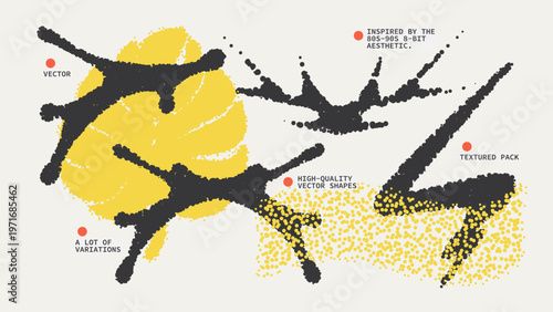 Geometric Shapes Set With Vector Bitmap Dithering Texture.