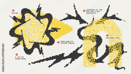 Geometric Shapes Set With Vector Bitmap Dithering Texture.