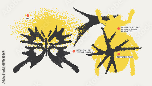 Geometric Shapes Set With Vector Bitmap Dithering Texture.