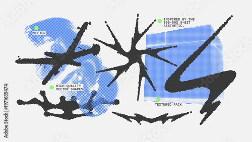 Geometric Shapes Set With Vector Bitmap Dithering Texture.