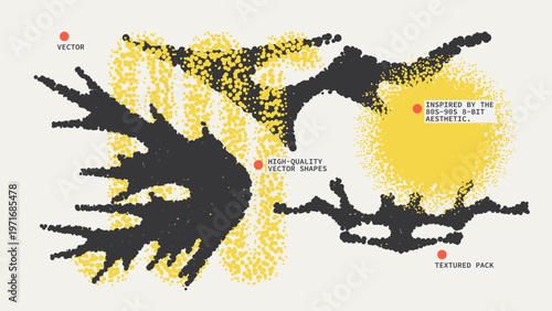 Geometric Shapes Set With Vector Bitmap Dithering Texture.