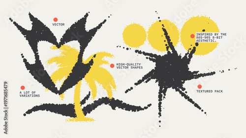 Geometric Shapes Set With Vector Bitmap Dithering Texture.