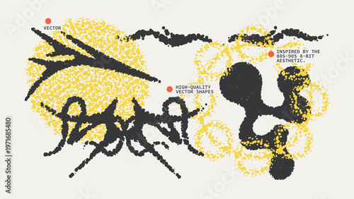 Geometric Shapes Set With Vector Bitmap Dithering Texture.