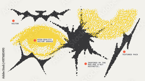 Geometric Shapes Set With Vector Bitmap Dithering Texture.