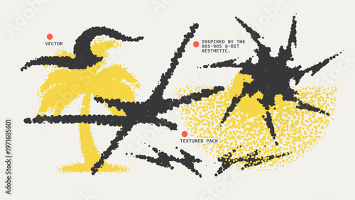 Geometric Shapes Set With Vector Bitmap Dithering Texture.