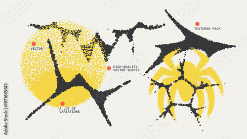 Geometric Shapes Set With Vector Bitmap Dithering Texture.