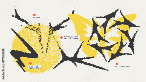 Geometric Shapes Set With Vector Bitmap Dithering Texture.