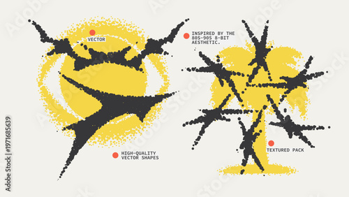 Geometric Shapes Set With Vector Bitmap Dithering Texture.